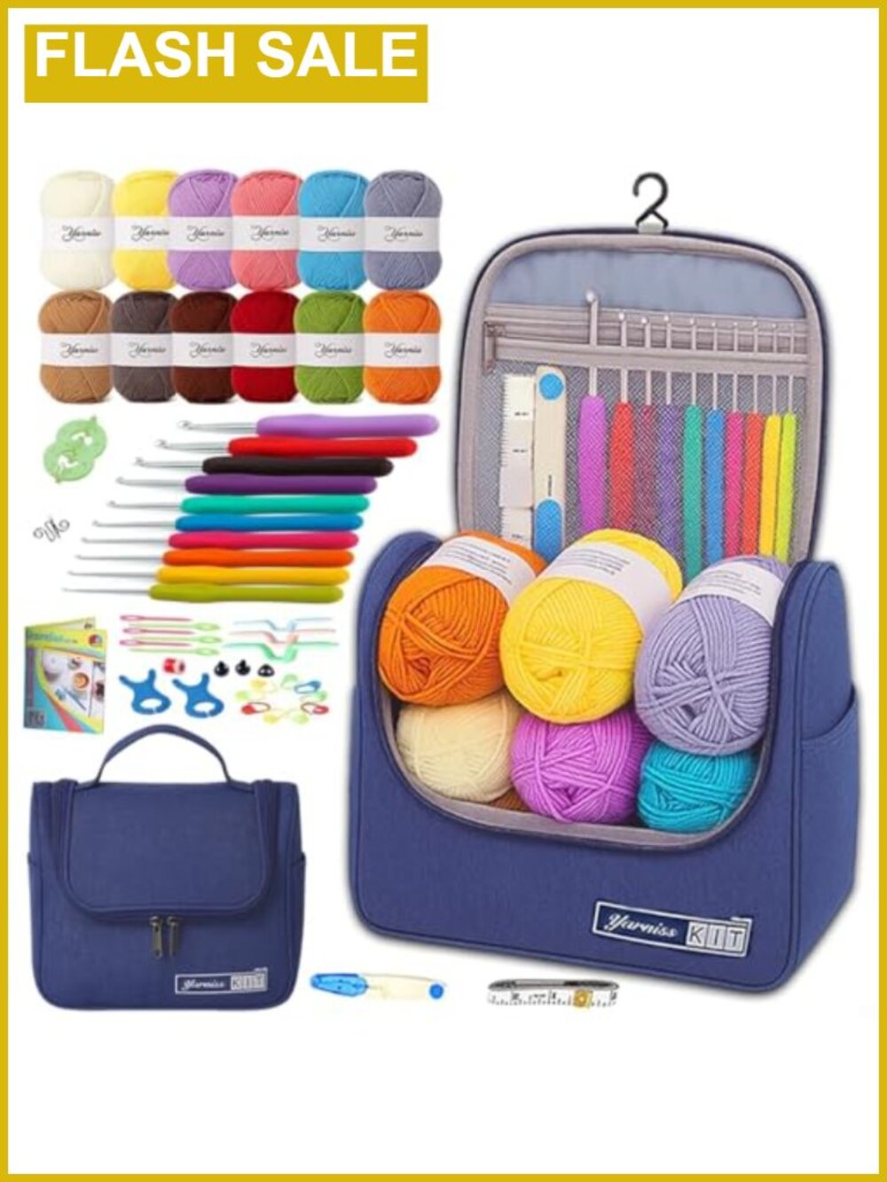 Crochet Kit for Beginners 12 Yarn Skeins 10 Ergonomic Hooks Storage Bag